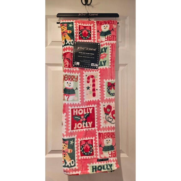 Betsey Johnson Christmas Blanket Ultra Soft Plush Throw Snowman Candy Canes New - Picture 1 of 7